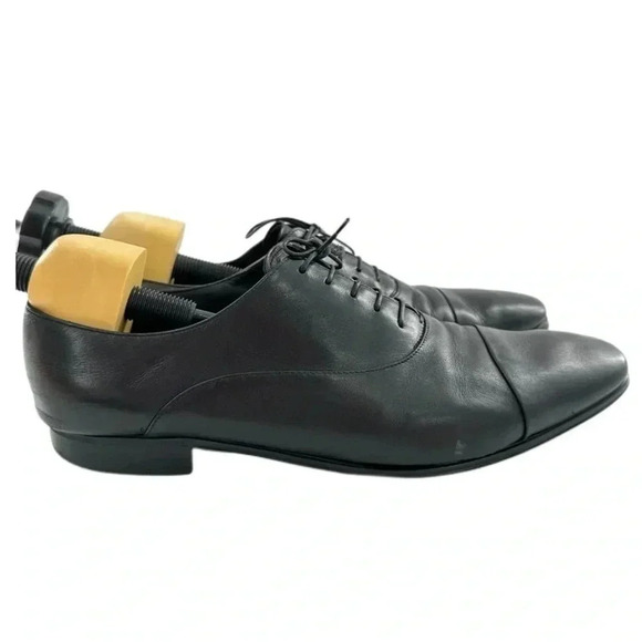Salvatore Ferragamo mens dress shoes 10 rain lux black Italian leather cap toe - Picture 1 of 15